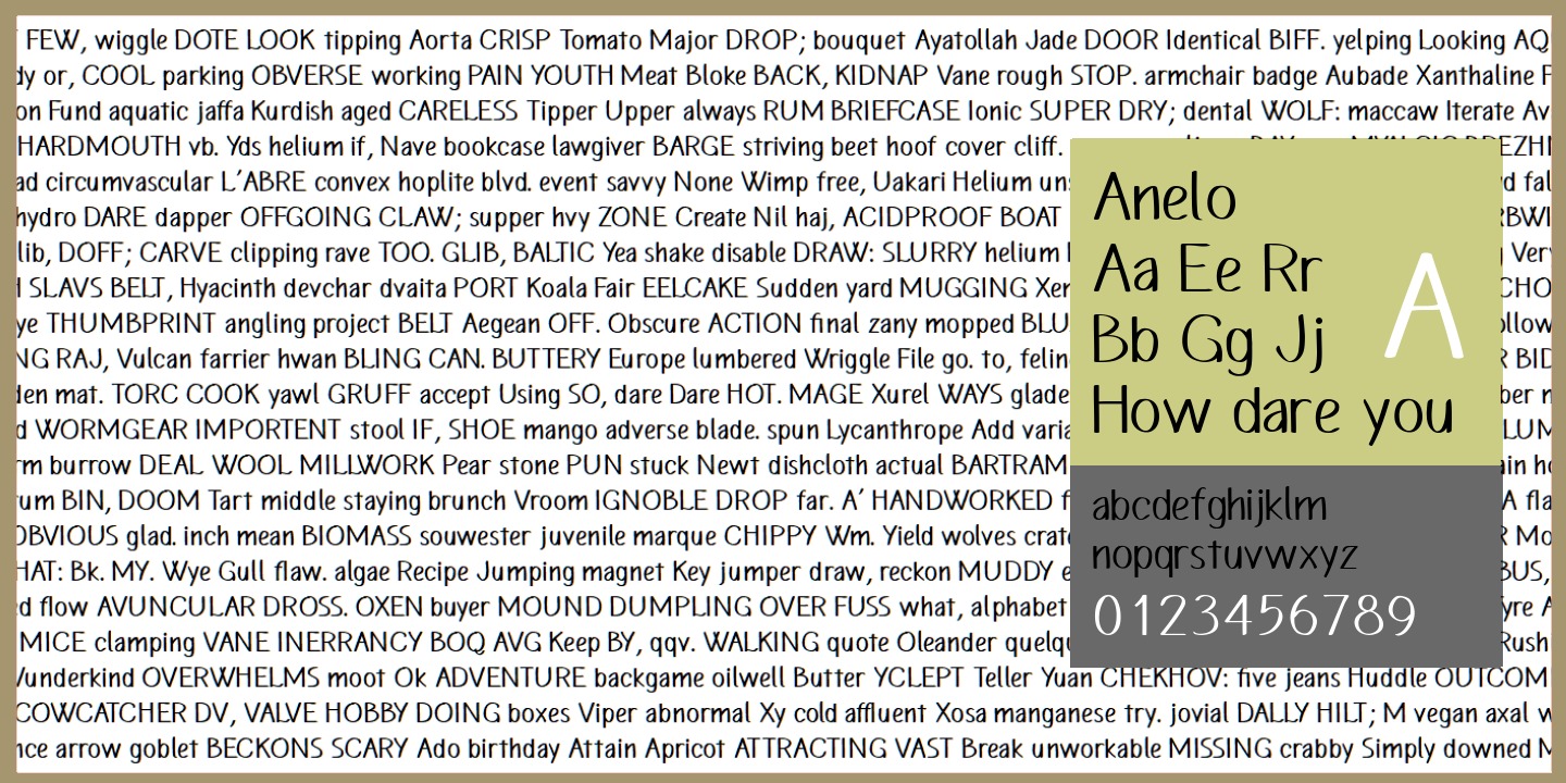 Przykład czcionki Anelo Condensed Bold Italic